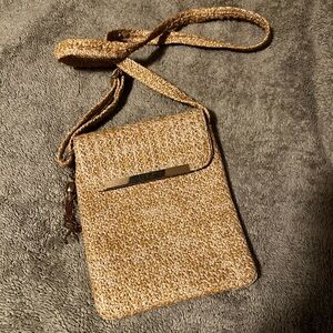 Straw-Like Crossbody Bag with Metal Chain Detail